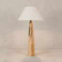 Weathered Baobab Table Lamp with Tapered Linen Shade – Blonde